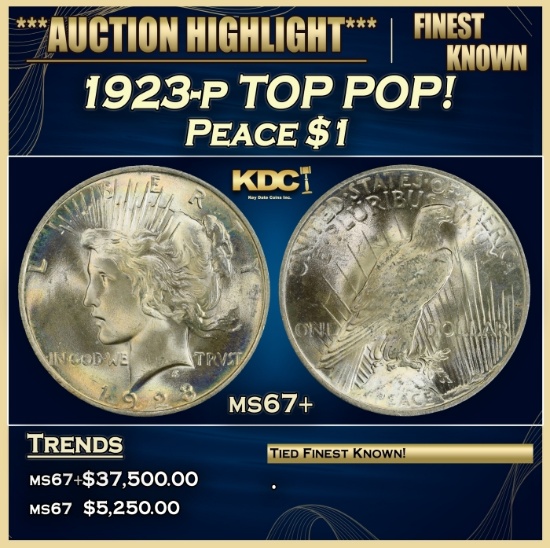 1923-p Peace Dollar TOP POP! $1 ms67+ SEGS