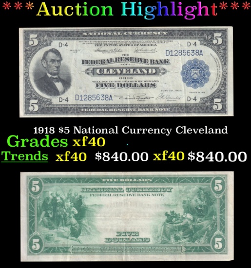 1918 $5 National Currency Grades xf Cleveland