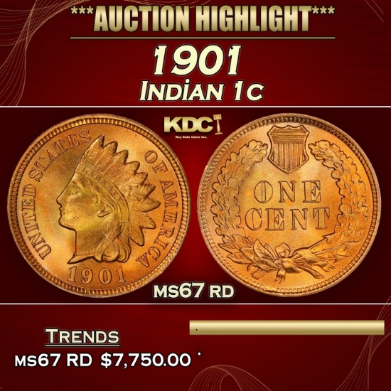1901 Indian Cent 1c ms67 rd SEGS