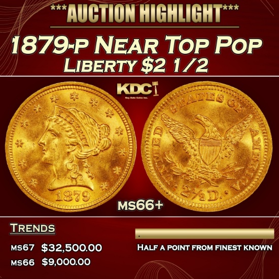 1879-p Gold Liberty Quarter Eagle Near Top Pop $2 1/2 ms66+ SEGS