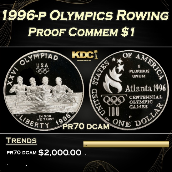 1996-p Olympics Rowing Proof Modern Commem Dollar $1 pr70 dcam SEGS