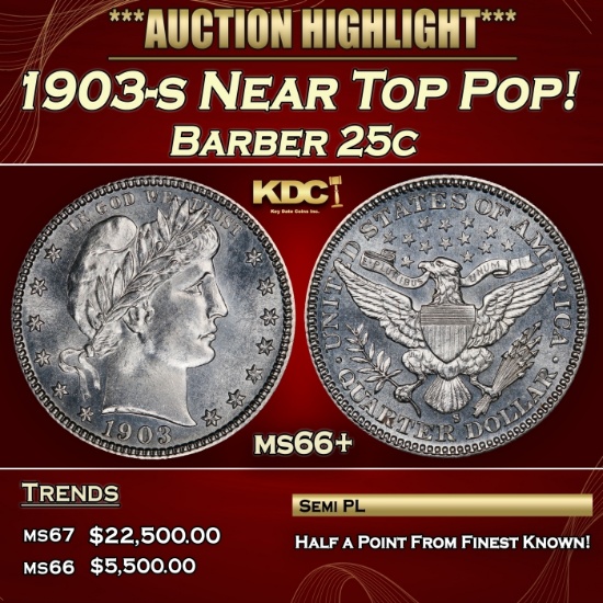 1903-s Barber Quarter Near Top Pop! 25c ms66+ SEGS
