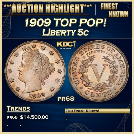 1909 Proof Liberty Nickel TOP POP! 5c pr68 SEGS