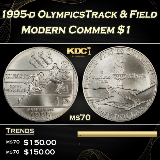 1995-d OlympicsTrack & Field Modern Commem Dollar $1 ms70 SEGS