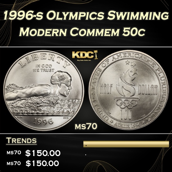 1996-s Olympics Swimming Modern Commem Half Dollar 50c ms70 SEGS