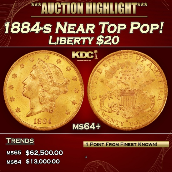 1884-s Gold Liberty Double Eagle Near Top Pop! $20 ms64+ SEGS