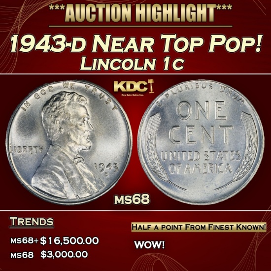 PCGS 1943-d Lincoln Cent Near Top Pop! 1c ms68 PCGS