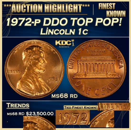 1972-p DDO Lincoln Cent TOP POP! 1c ms68 rd SEGS