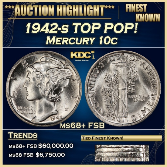 1942-s Mercury Dime TOP POP! 10c ms68+ FSB SEGS