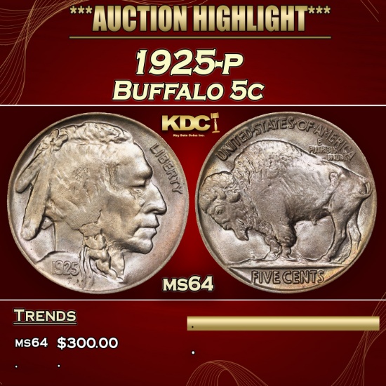 1925-p Buffalo Nickel 5c Grades ms64