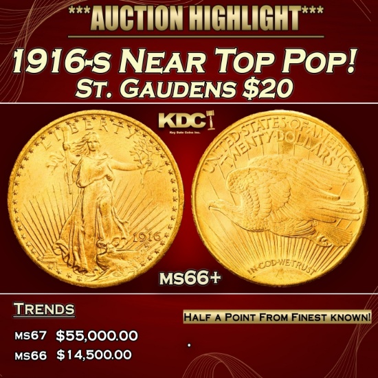 1916-s Gold St. Gaudens Double Eagle Near Top Pop! $20 ms66+ SEGS