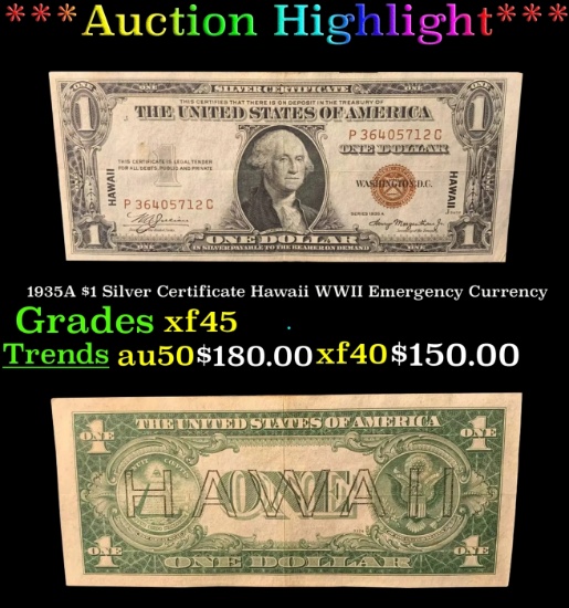 1935A $1 Silver Certificate Hawaii WWII Emergency Currency Grades xf+