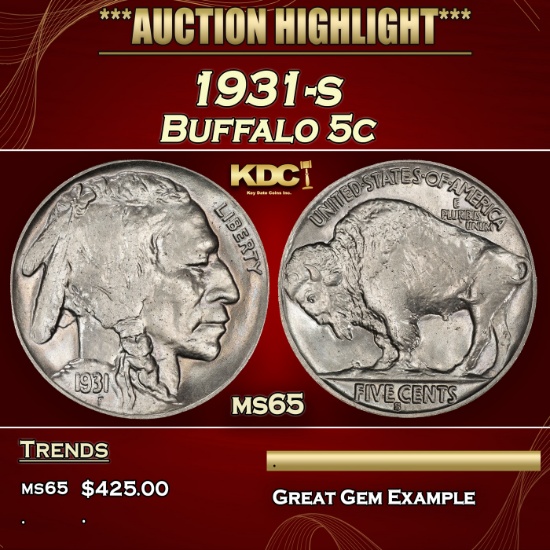 1931-s Buffalo Nickel 5c Grades ms65