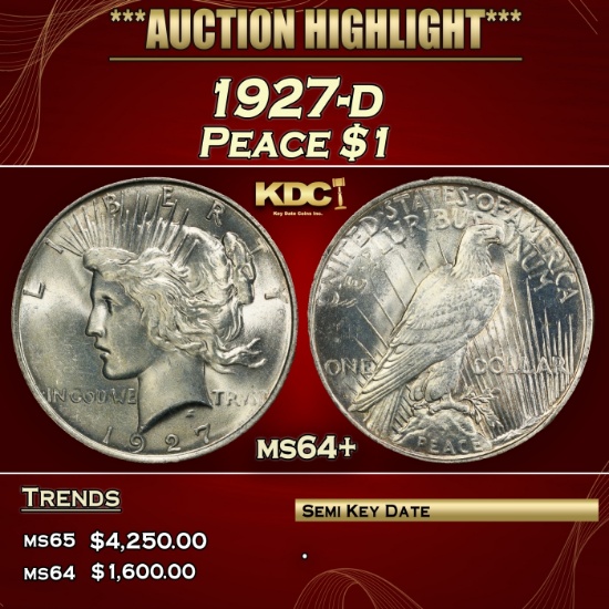 1927-d Peace Dollar $1 ms64+ SEGS