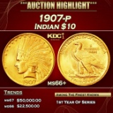1907-p Gold Indian Eagle $10 ms66+ SEGS