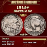 1914-p Buffalo Nickel 5c Grades ms64+