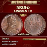 1925-d Lincoln Cent 1c ms65+ bn SEGS