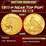 1911-p Gold Indian Quarter Eagle Near Top Pop! $2 1/2 ms65 SEGS