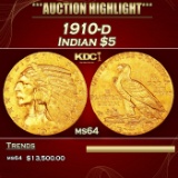 1910-d Gold Indian Half Eagle $5 ms64 USCG