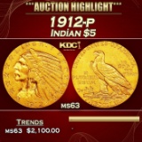 1912-p Gold Indian Half Eagle $5 ms63 USCG