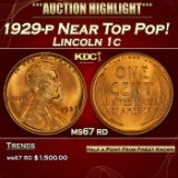 1929-p Lincoln Cent Near Top Pop! 1c ms67 rd SEGS