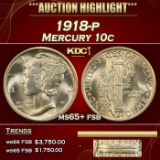 1918-p Mercury Dime 10c ms65+ fsb SEGS