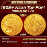 1908-p Gold Indian Quarter Eagle Near Top Pop! $2 1/2 ms66 USCG