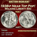 1938-p Walking Liberty Half Dollar Near Top Pop! 50c ms67+ SEGS