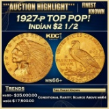 1927-p Gold Indian Quarter Eagle TOP POP! $2 1/2 ms66+ USCG