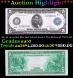 1914 $5 Large Size Blue Seal Federal Reserve Note Richmond, VA Grades Select AU FR-860