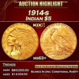 1914-s Gold Indian Half Eagle $5 ms63+ USCG
