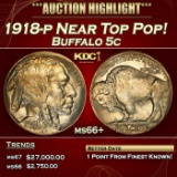1918-p Buffalo Nickel Near Top Pop! 5c ms66+ SEGS