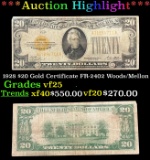 1928 $20 Gold Certificate FR-2402 Woods/Mellon Grades vf+