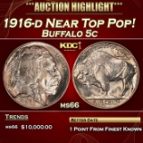 1916-d Buffalo Nickel Near Top Pop! 5c ms66 SEGS