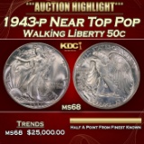 1943-p Walking Liberty Half Dollar Near Top Pop 50c ms68 SEGS