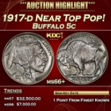 1917-d Buffalo Nickel Near Top Pop! 5c ms66+ SEGS