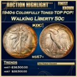 1940-s Walking Liberty Half Dollar Colorfully Toned TOP POP! 50c ms67+ SEGS