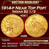 1914-p Gold Indian Quarter Eagle Near Top Pop! $2 1/2 ms66 USCG