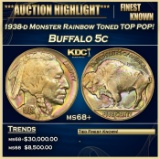 1938-d Buffalo Nickel Monster Rainbow Toned TOP POP! 5c ms68+ SEGS