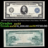 1914 $20 Large Size Blue Seal Federal Resrve Note Dallas, TX Grades au53 FR-1007
