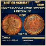 1929-p Lincoln Cent Colrfully Toned TOP POP! 1c ms67 rb SEGS