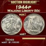 1944-p Walking Liberty Half Dollar 50c ms67 SEGS