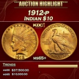 1912-p Gold Indian Eagle $10 ms65+ SEGS