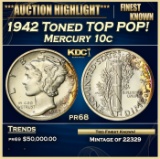 1942 Proof Mercury Dime Toned TOP POP! 10c pr68 SEGS