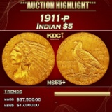 1911-p Gold Indian Half Eagle $5 ms65+ USCG
