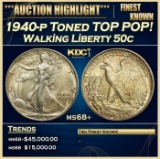 1940-p Walking Liberty Half Dollar Toned TOP POP! 50c ms68+ SEGS