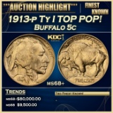 1913-p Ty I Buffalo Nickel TOP POP! 5c ms68+ SEGS