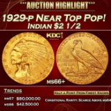1929-p Gold Indian Quarter Eagle Near Top Pop! $2 1/2 ms66+ USCG