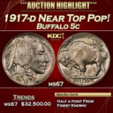 1917-d Buffalo Nickel Near Top Pop! 5c Grades ms67