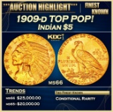 1909-d Gold Indian Half Eagle TOP POP! $5 ms66 USCG